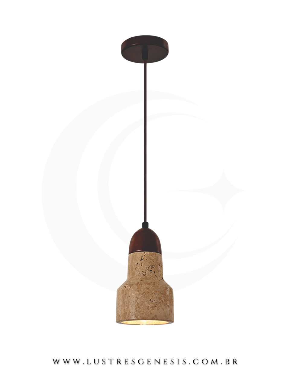 Pendente 12x18cm Travertino Amarelo Madeira Marrom para Bancada de Cozinha Lavabo Cabeceira Gourmet